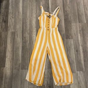 Yellow and white stripped pants romper